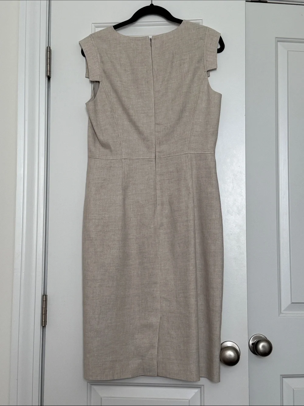 J. Crew Linen-Blend Beige Cap-Sleeve Knee-length Sheath Resume Dress